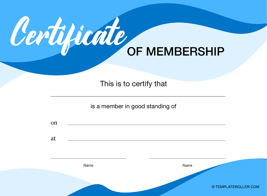 Certificate of Membership Template - Blue Download Pdf