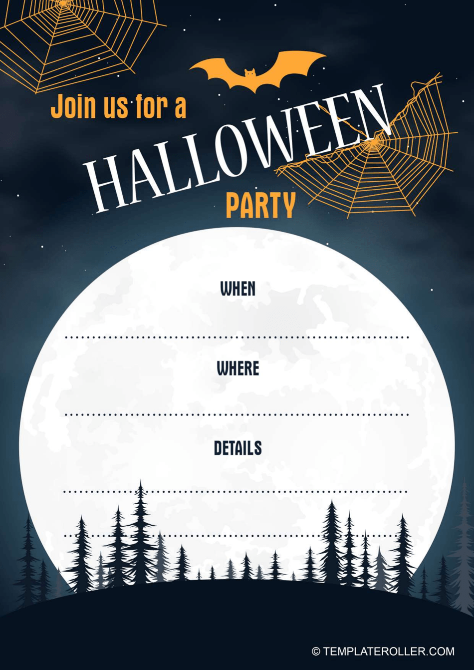 Halloween Party Invitation Template Showing a Creepy Big Moon