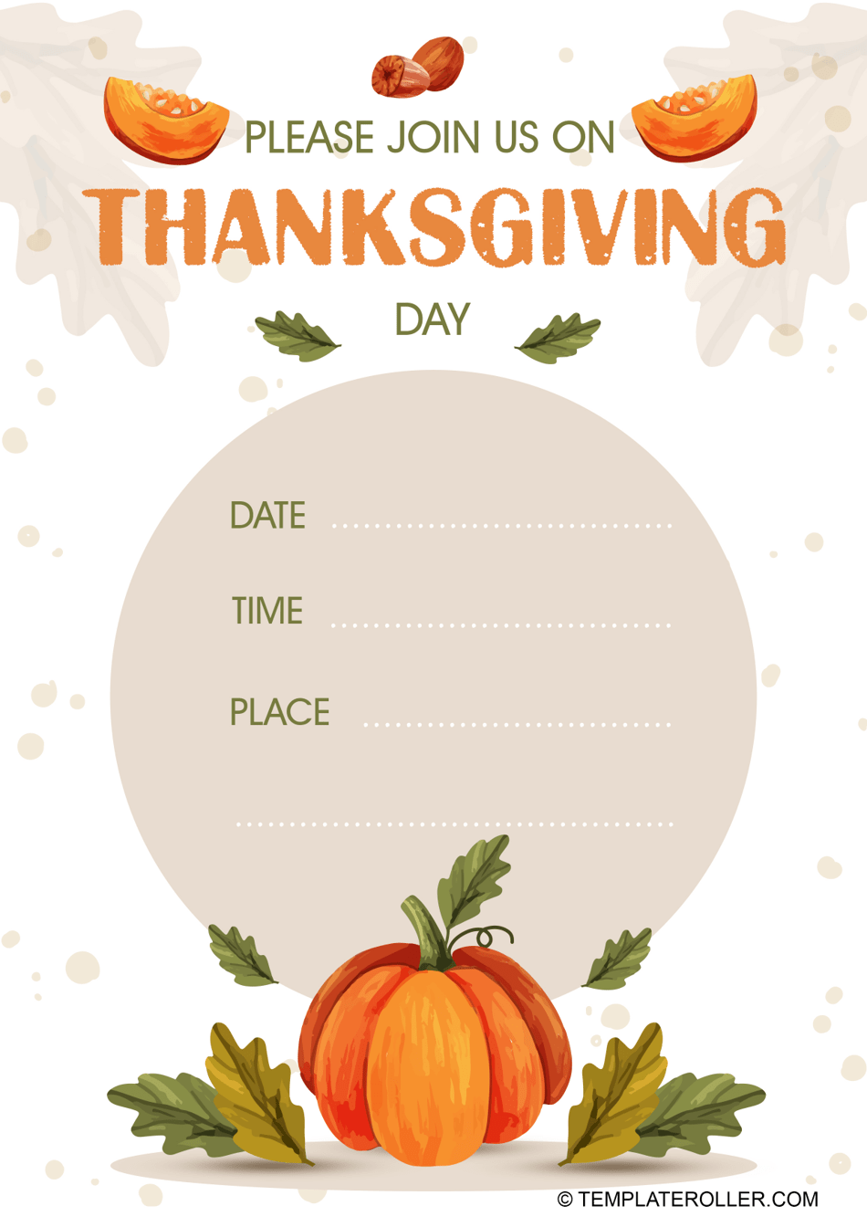 Thanksgiving Invitation Template with a Pumpkin