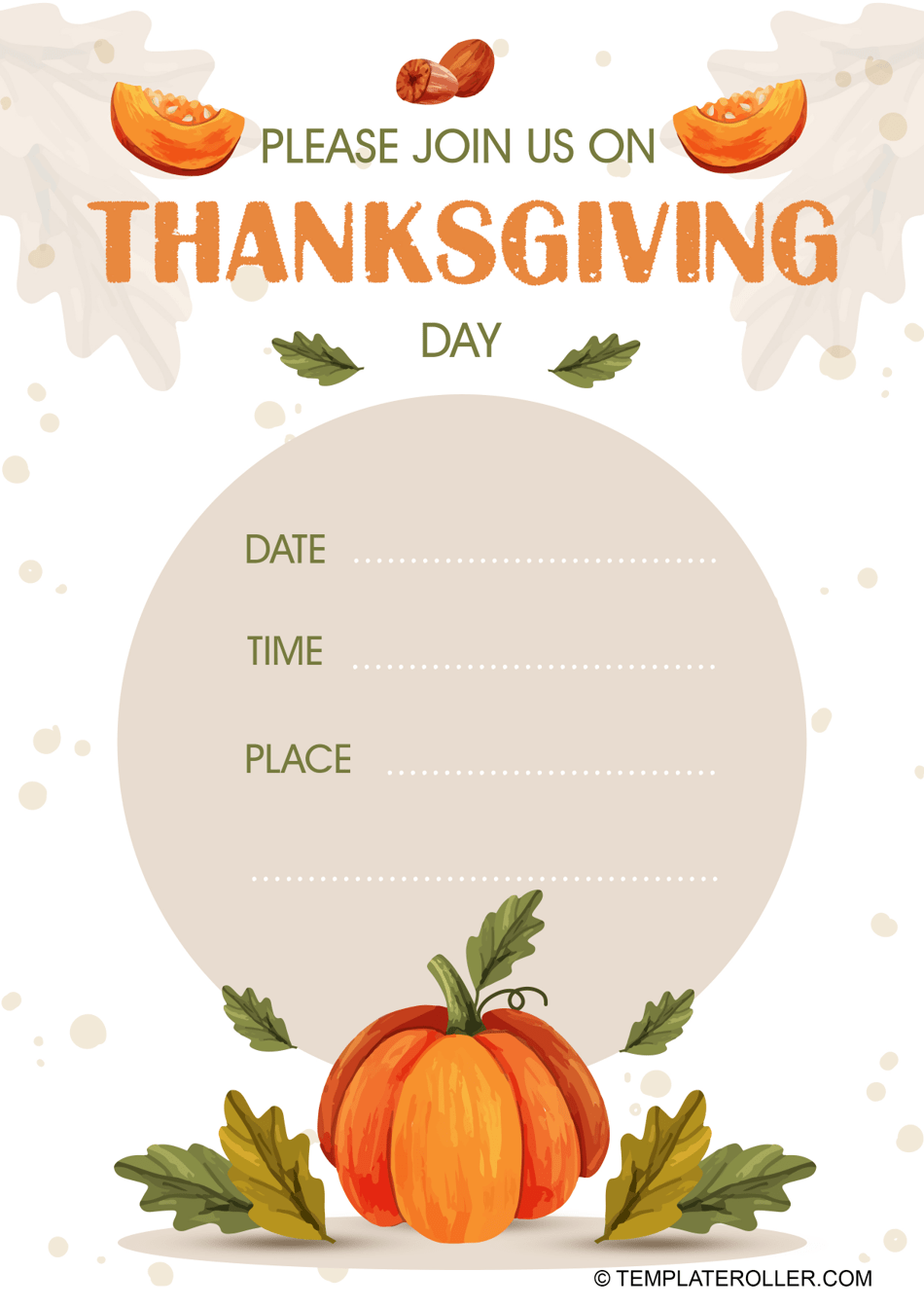 Thanksgiving Invitation Template - Pumpkin Download Printable PDF ...