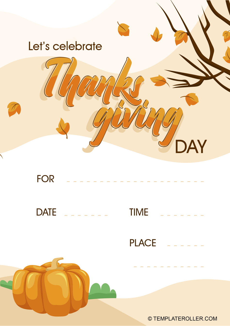 Thanksgiving invitation template with leaves