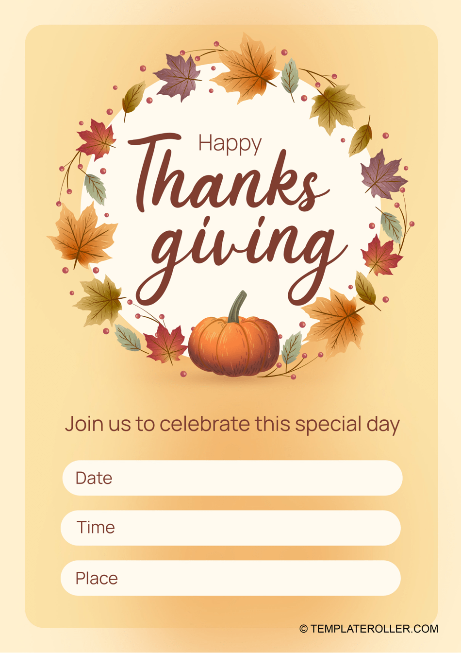 Thanksgiving Invitation Template - Orange Download Printable PDF ...
