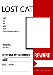 Document preview: Missing Cat Poster Template - Red