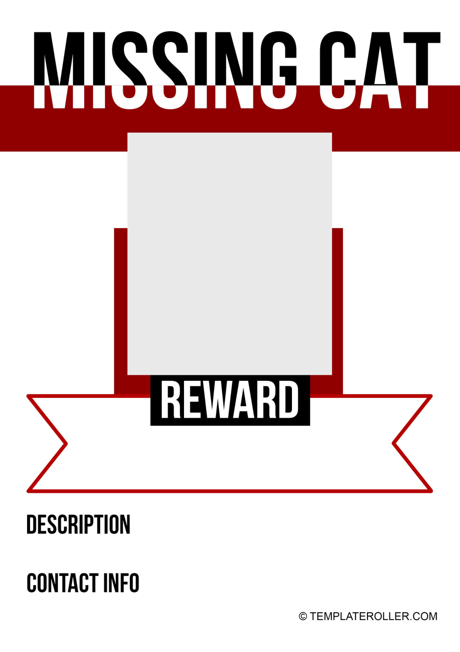 Missing Cat Poster Template with a Dark-Red theme