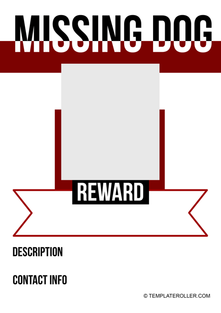 Lost Dog Poster Template Preview in Dark-Red Color Scheme