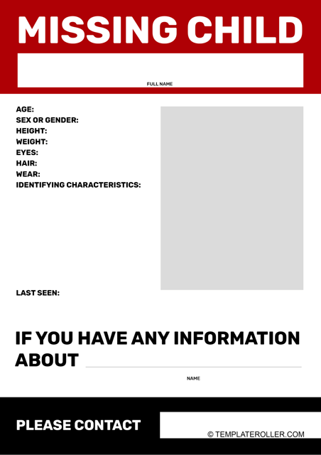Missing Child Poster Template - Design with photos and essential information for finding missing children.