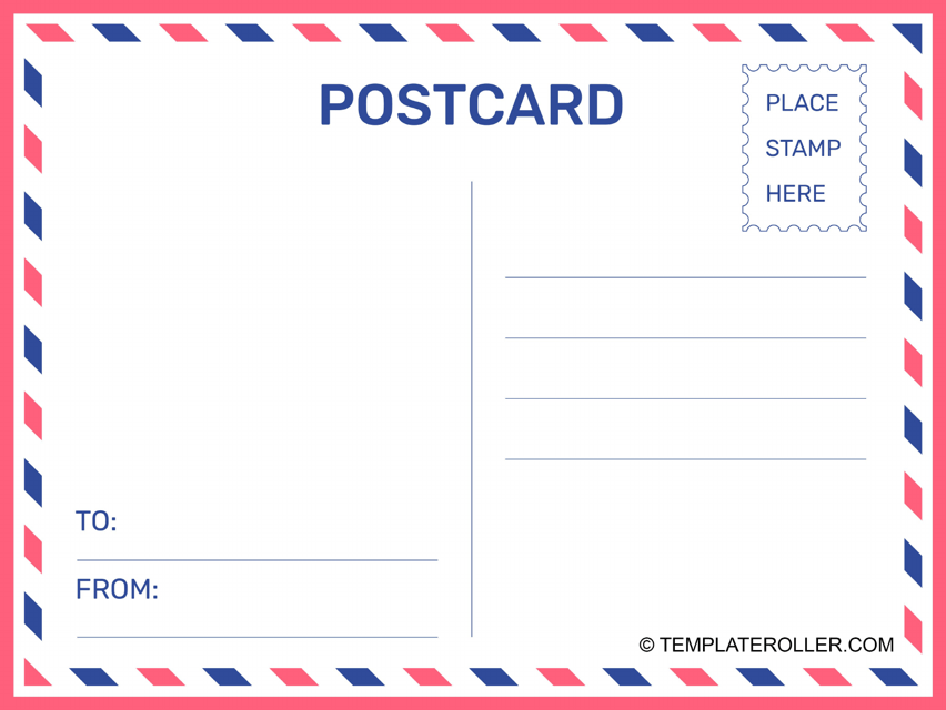 Postcard template with pink and blue theme