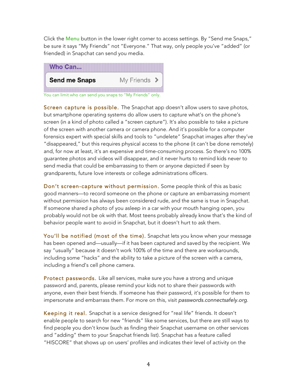 A Parents Guide to Snapchat - Connectsafely, Page 4
