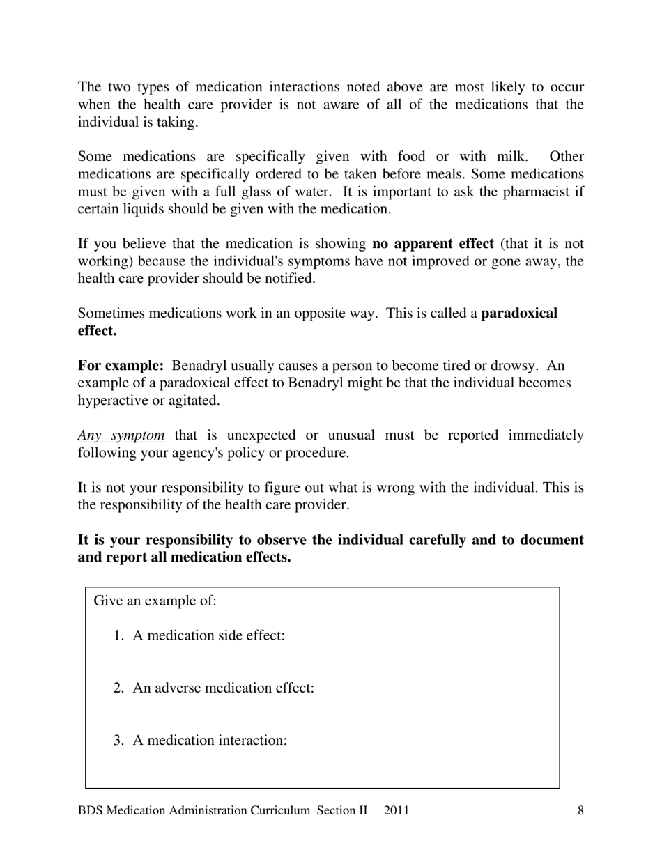 2011 New Hampshire Bds Medication Administration Curriculum Section Ii