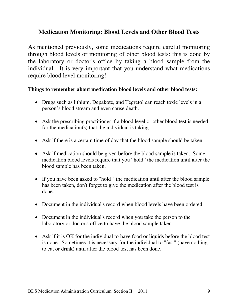 2011 New Hampshire Bds Medication Administration Curriculum Section Ii