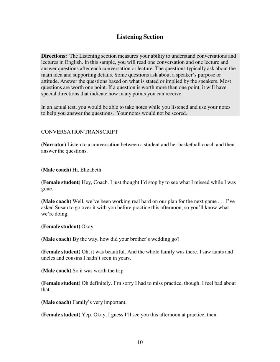 Toefl Ibt Test Questions: Reading Section - Educational Testing Service, Page 10