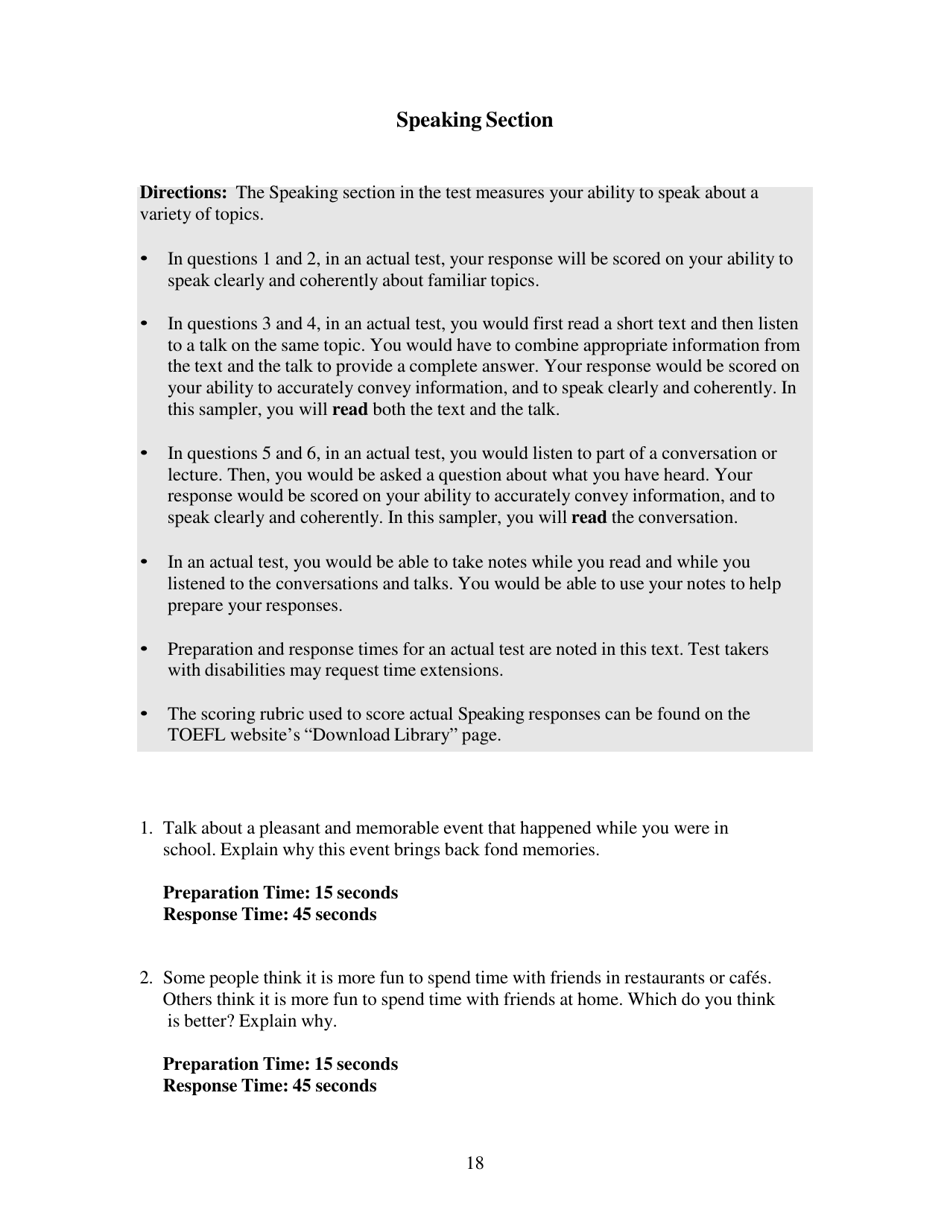 Toefl Ibt Test Questions: Reading Section - Educational Testing Service, Page 18