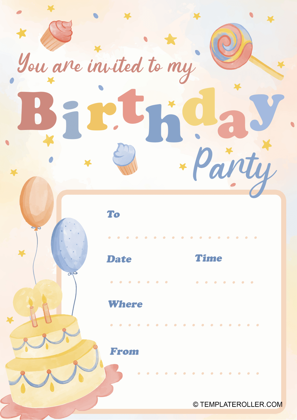 Birthday Party Invitation Template - Beige Download Printable PDF ...