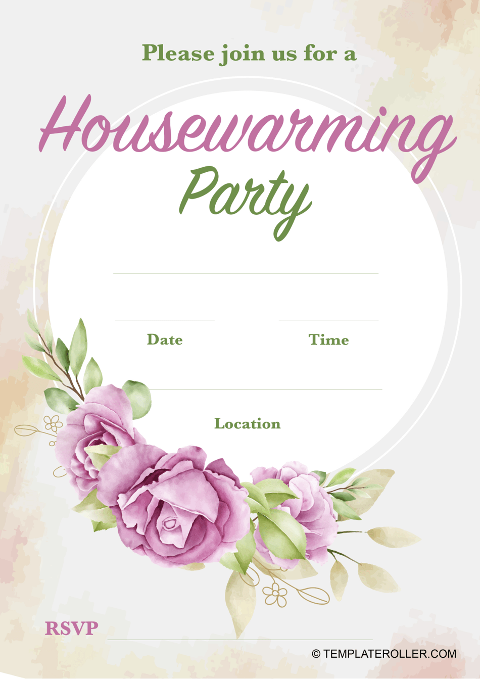 Housewarming Party Invitation Template Flowers Download Printable PDF