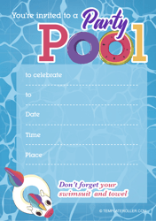 Document preview: Pool Party Invitation Template - Blue