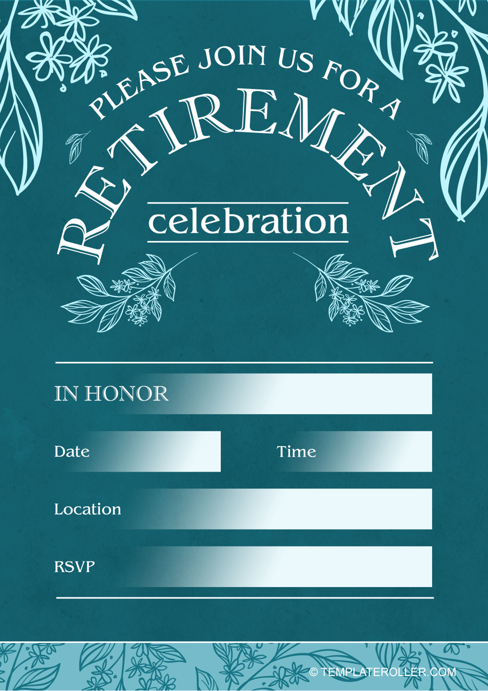Retirement Party Invitation Template Dark Green Download Printable