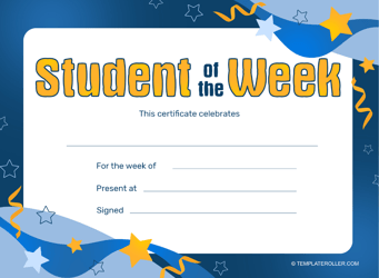 Document preview: Student of the Week Certificate Template - Blue