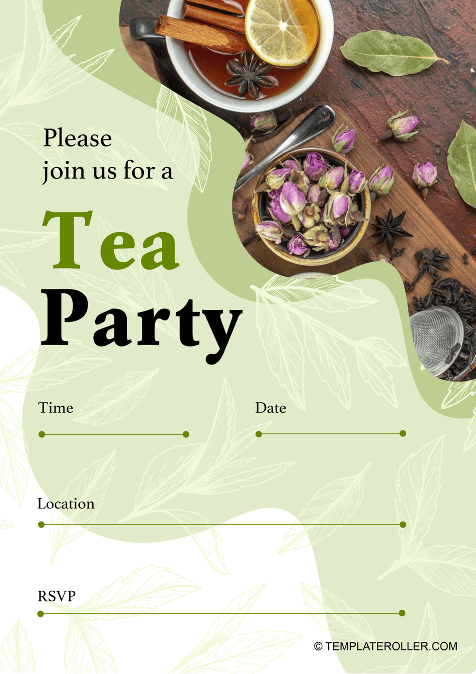 Tea Party Invitation Template Green Download Printable PDF