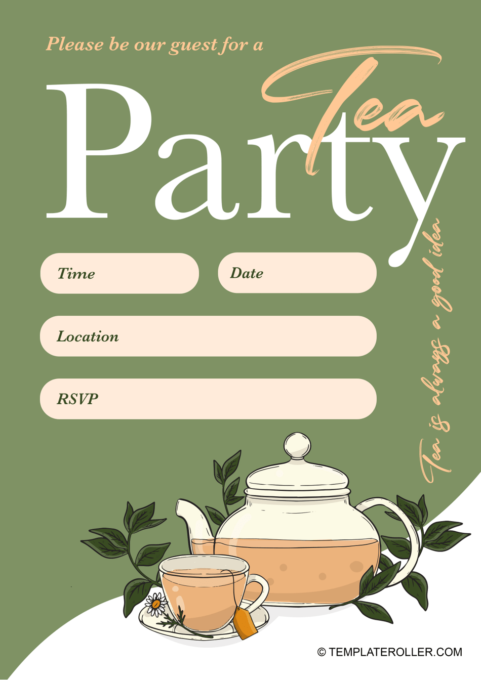 Tea Party Invitation Template - a Tea Set