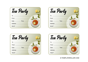 Document preview: Tea Party Invitation Template - Four Pictures