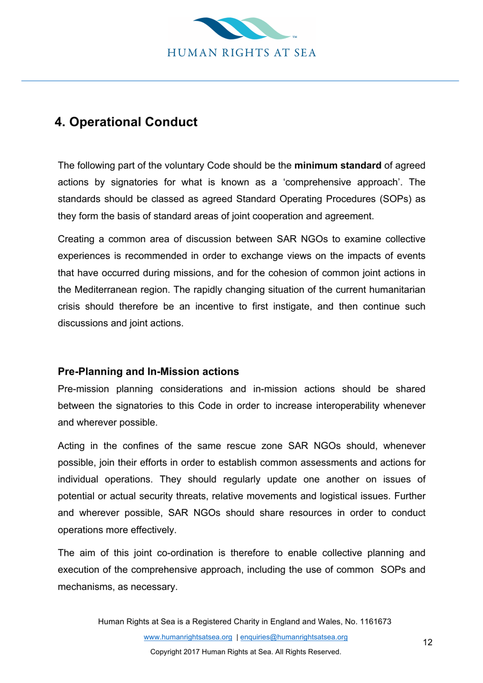 Voluntary Code of Conduct for Search and Rescue Operations Undertaken by Civil Society Non-government Organisations in the Mediterranean Sea, Page 12