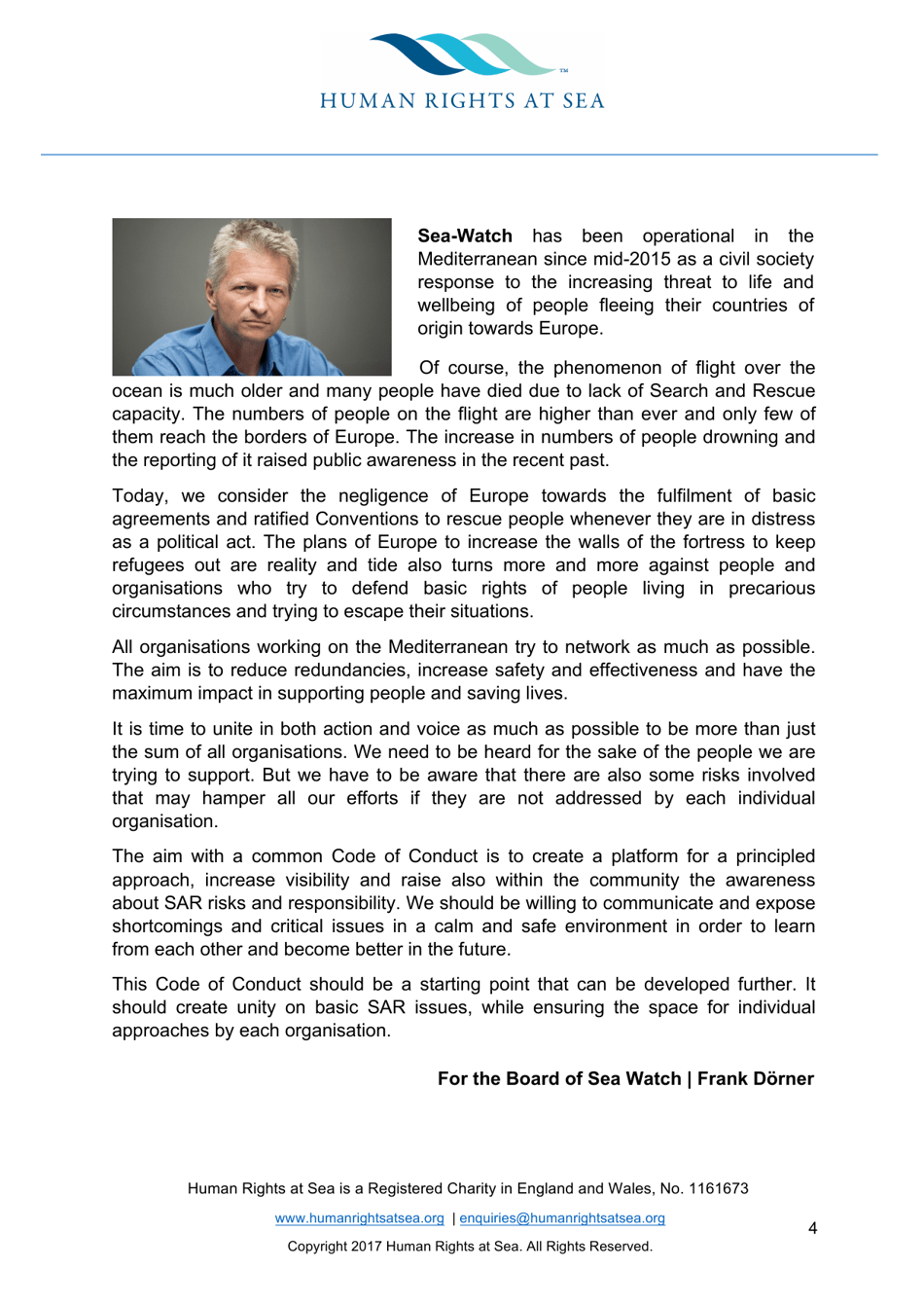 Voluntary Code of Conduct for Search and Rescue Operations Undertaken by Civil Society Non-government Organisations in the Mediterranean Sea, Page 4