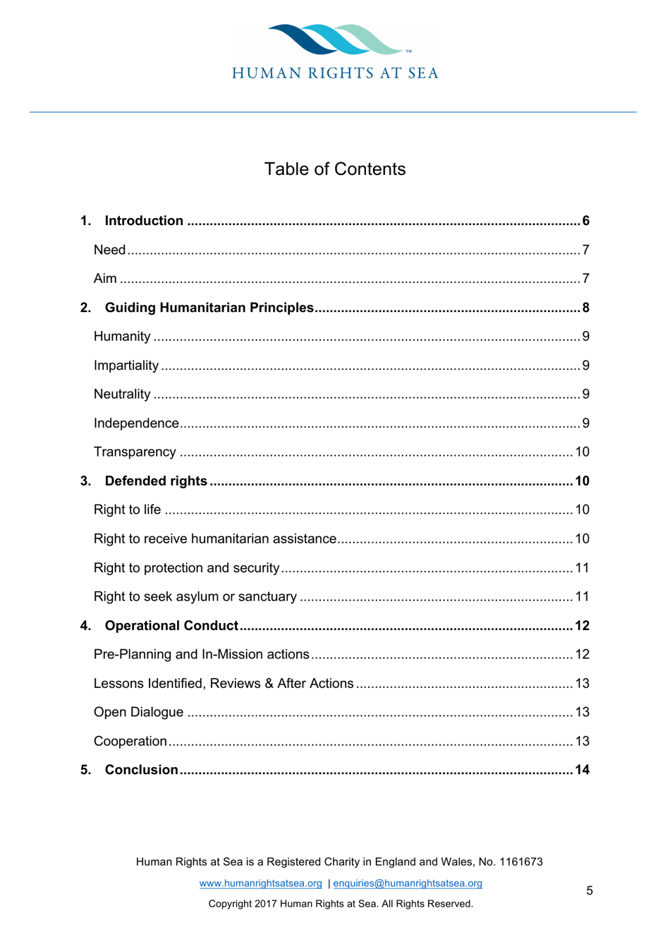 Voluntary Code of Conduct for Search and Rescue Operations Undertaken by Civil Society Non-government Organisations in the Mediterranean Sea, Page 5
