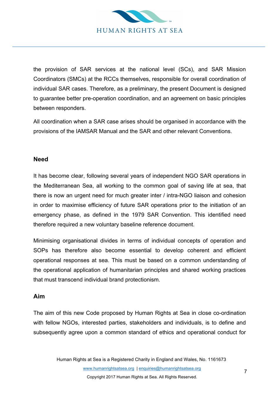 Voluntary Code of Conduct for Search and Rescue Operations Undertaken by Civil Society Non-government Organisations in the Mediterranean Sea, Page 7