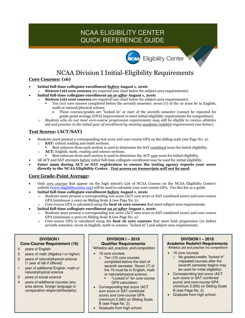 Quick Reference Guide - NCAA Eligibility Center