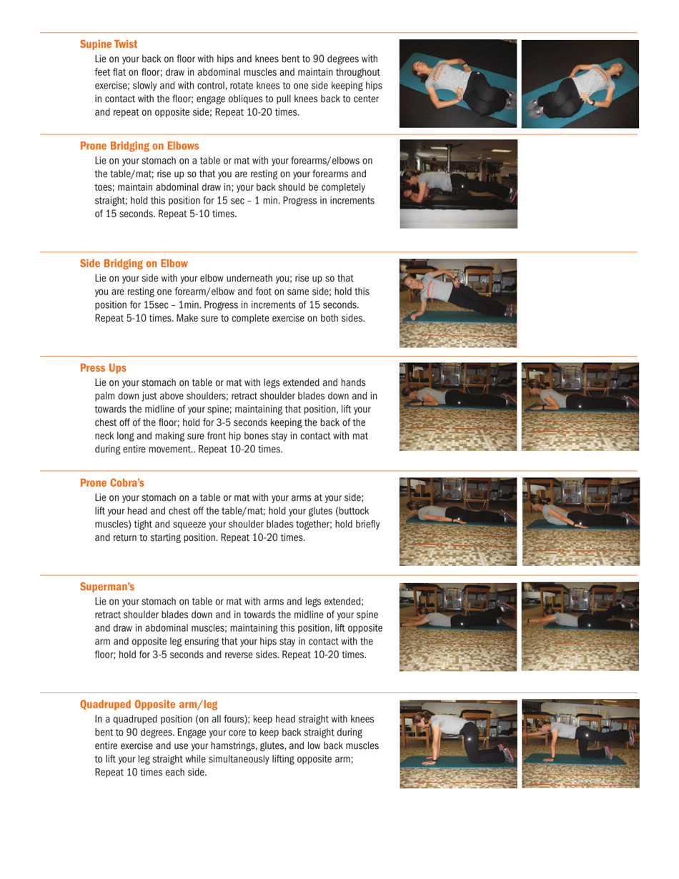 Lumbar/Core Strength and Stability Exercises Download Printable PDF
