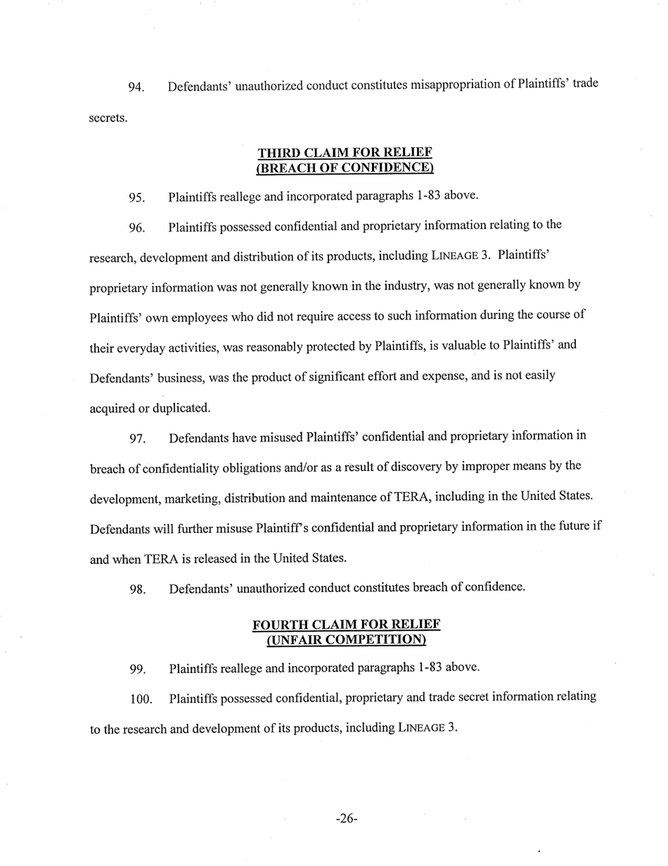 Complaint for Copyright Infringement, Misappropriation of Trade Secrets and Confidential Information, Unjust Enrichment, and Unfair Competition - New York, Page 26