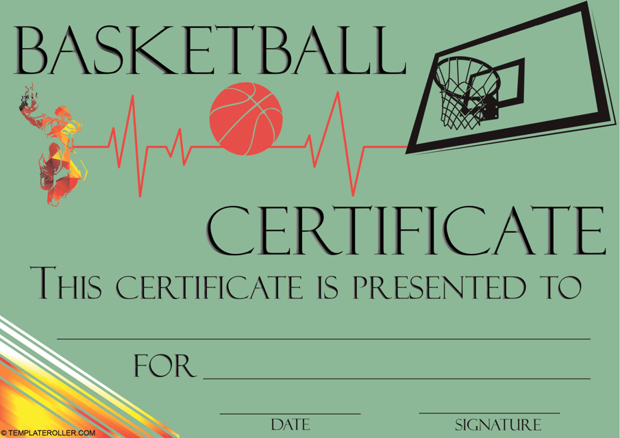 Basketball Certificate Template - Green