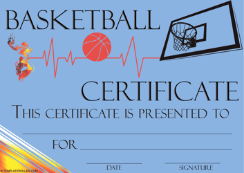 Document preview: Basketball Certificate Template - Blue