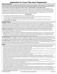 Form 130-U Application for Texas Title and/or Registration - Texas, Page 2