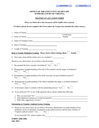 Form ADR-1006 Trainee Evaluation Form - Virginia