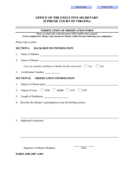 Form ADR-1007 Verification of Observation Form - Virginia
