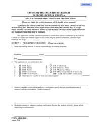 Form ADR-2000 Application for Mediation Course Certification - Virginia