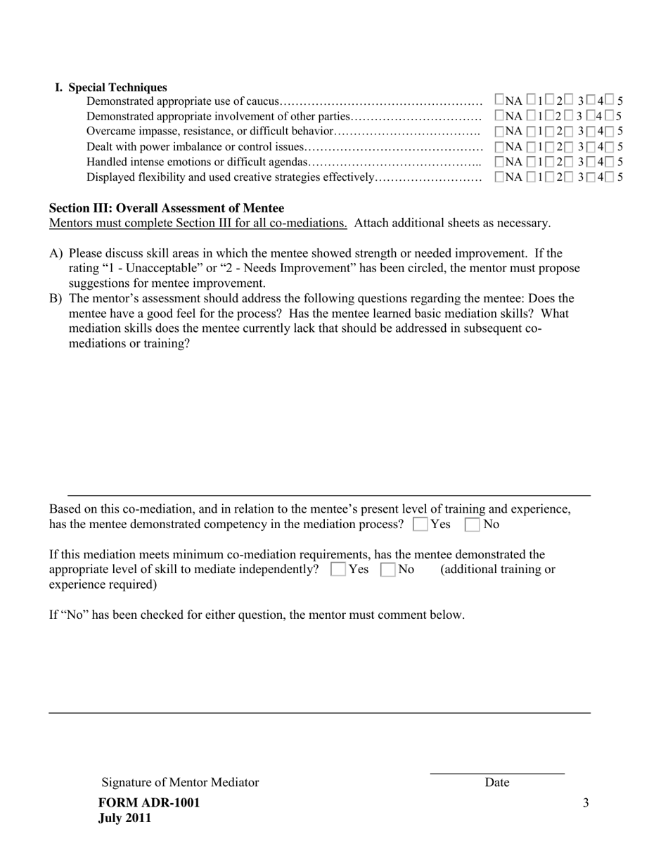 Form ADR-1001 Mentee Evaluation Form - Virginia, Page 3