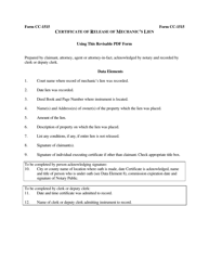 Document preview: Instructions for Form CC-1515 Certificate of Release of Mechanic's Lien - Virginia