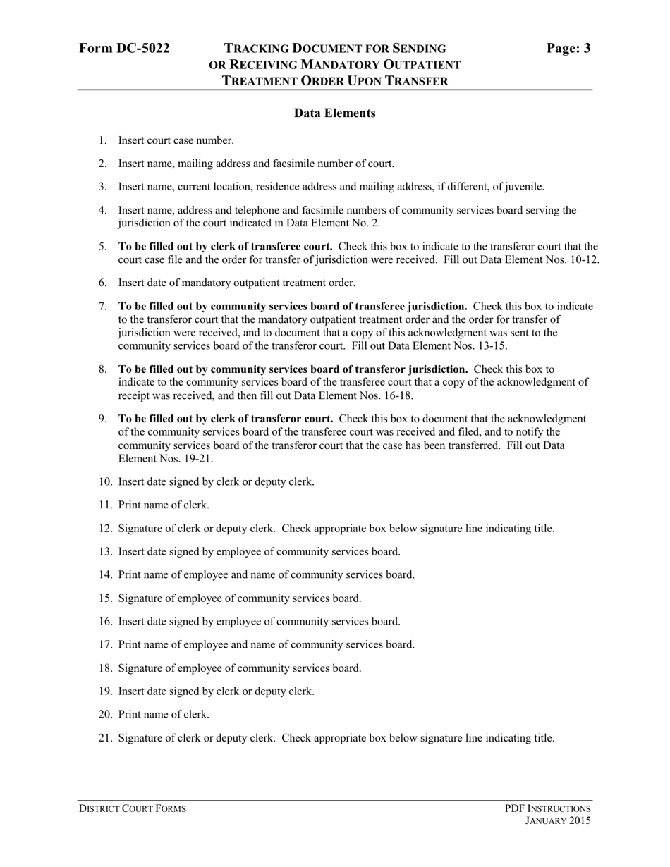 Instructions for Form DC-5022 Tracking Document for Sending or Receiving Mandatory Outpatient Treatment Order Upon Transfer - Virginia, Page 3