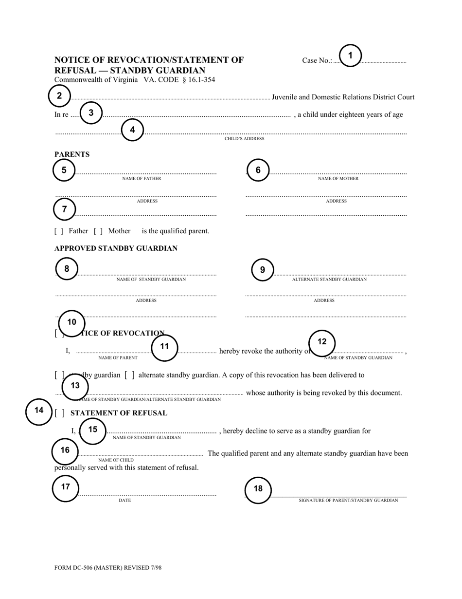 Instructions for Form DC-506 Notice of Revocation / Statement of Refusal - Standby Guardian - Virginia, Page 3