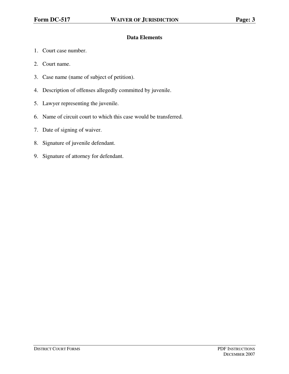 Instructions for Form DC-517 Waiver of Jurisdiction - Virginia, Page 3