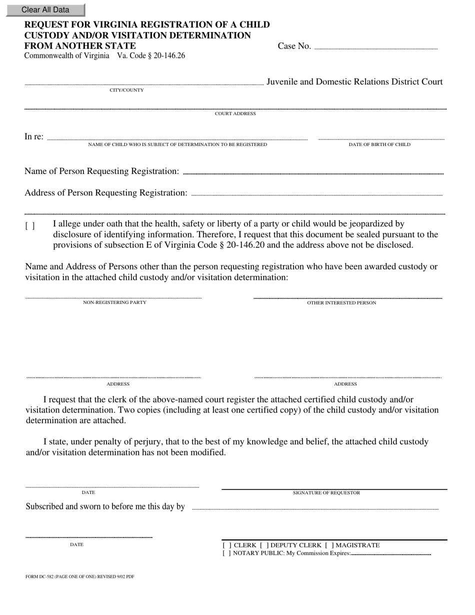 Form DC-582 - Fill Out, Sign Online and Download Fillable PDF, Virginia ...