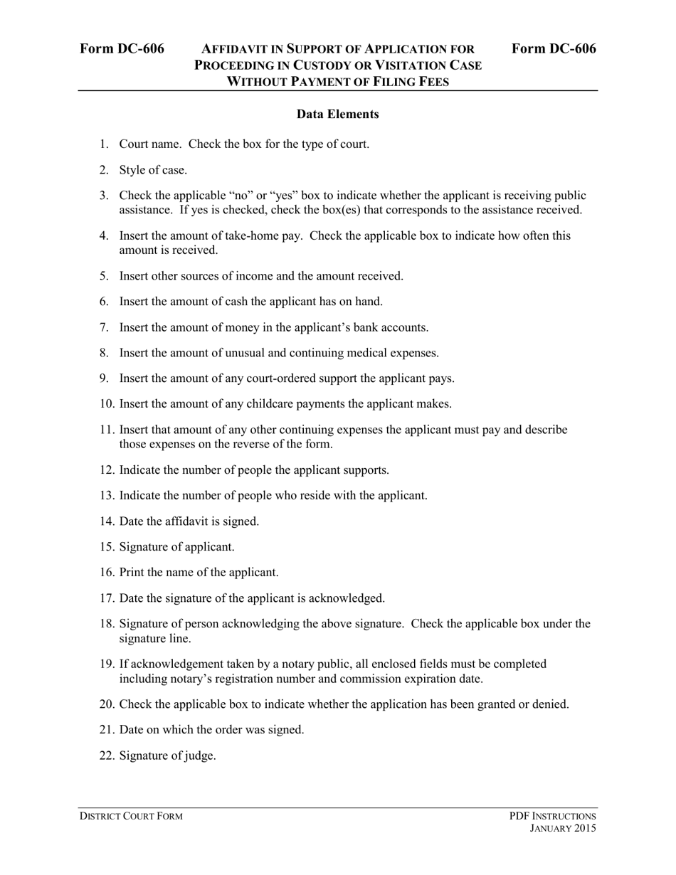 Instructions for Form DC-606 Affidavit in Support of Application for Proceeding in Custody or Visitation Case Without Payment of Filing Fees - Virginia, Page 3