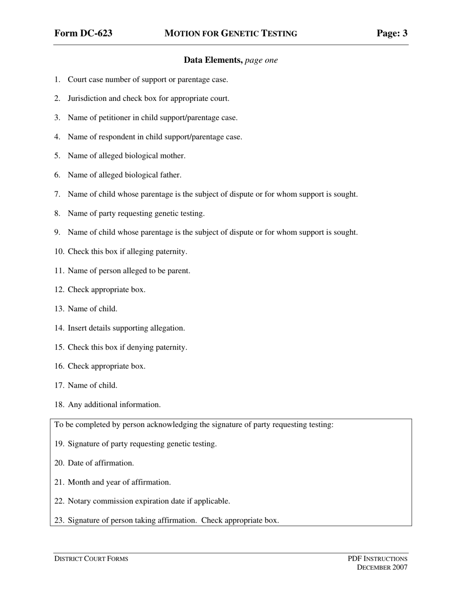 Instructions for Form DC-623 Motion for Genetic Testing - Virginia, Page 3