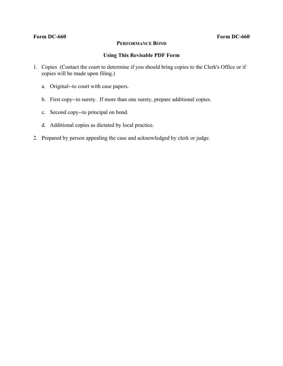 Instructions for Form DC-660 Performance Bond - Virginia, Page 1