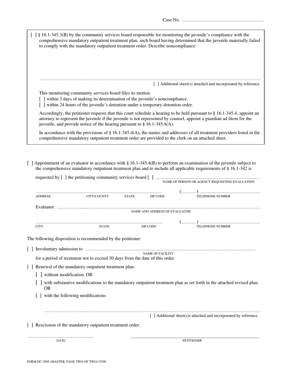 Form Dc 5005 Fill Out Sign Online And Download Fillable Pdf Virginia Templateroller 