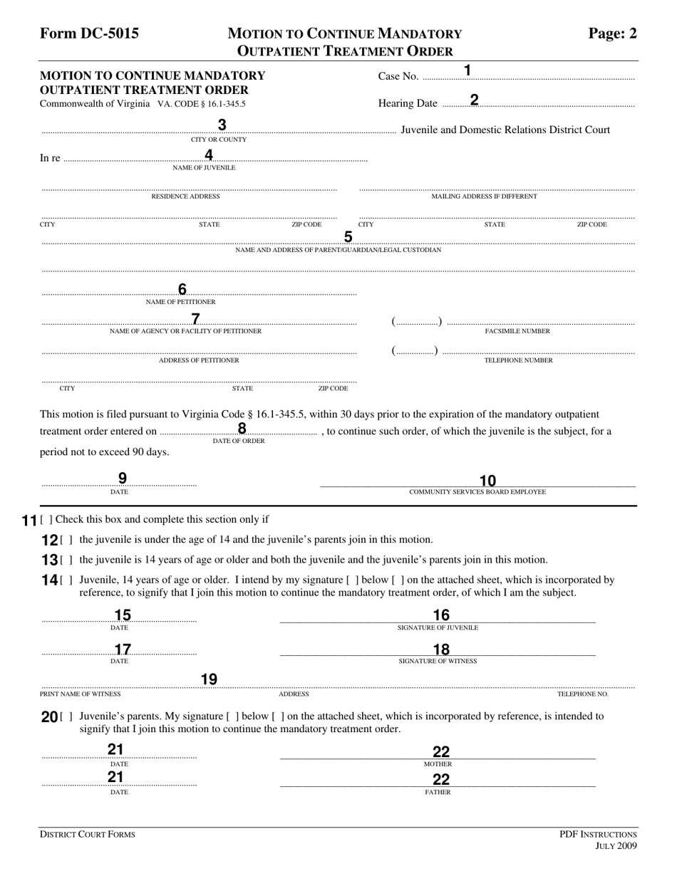 Download Instructions for Form DC-5015 Motion to Continue Mandatory ...