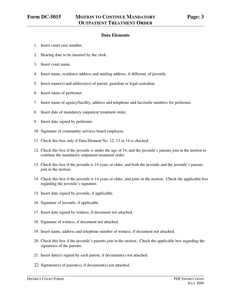 Instructions for Form DC-5015 Motion to Continue Mandatory Outpatient Treatment Order - Virginia, Page 3