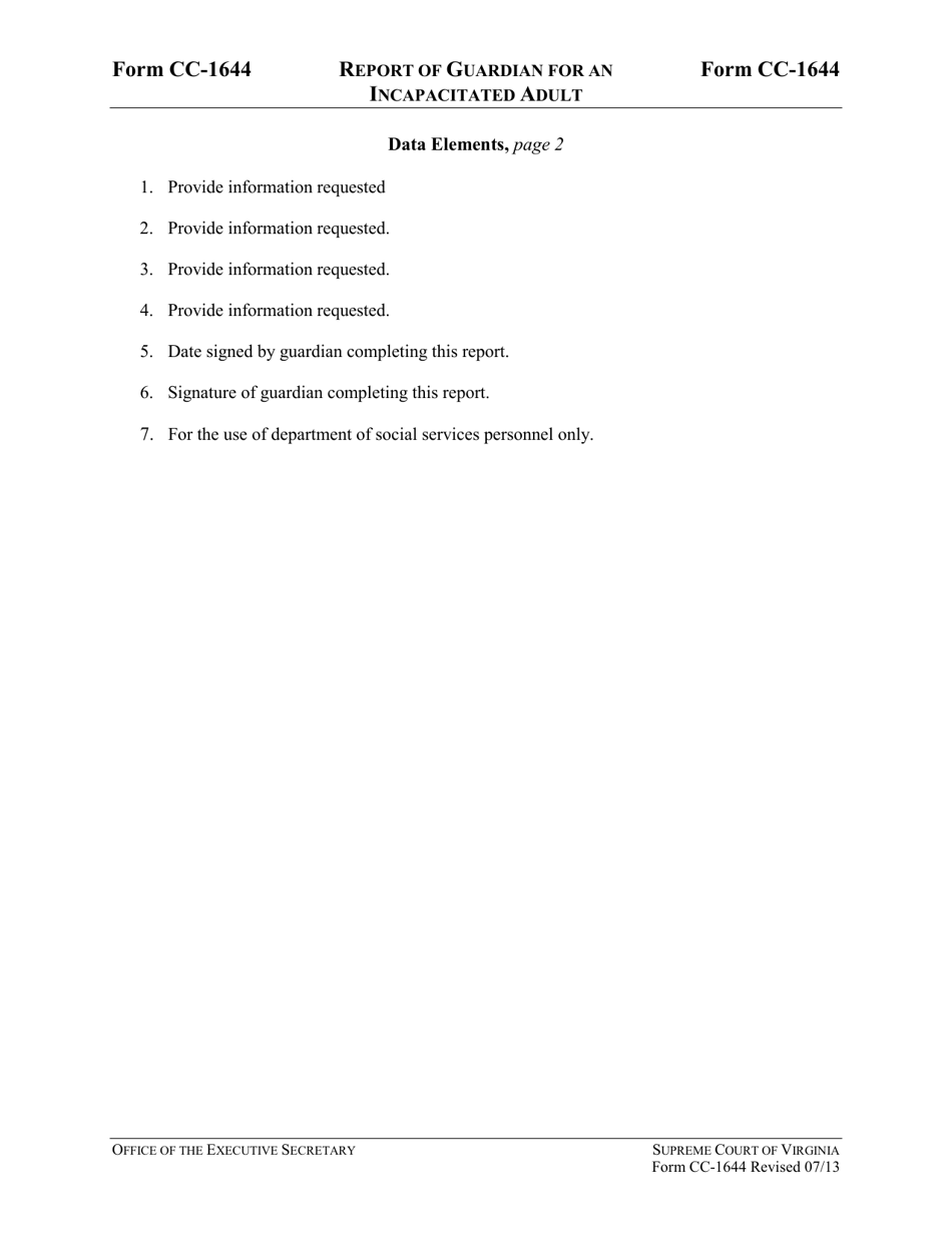 Instructions for Form CC-1644 Report of Guardian for an Incapacitated Person - Virginia, Page 5